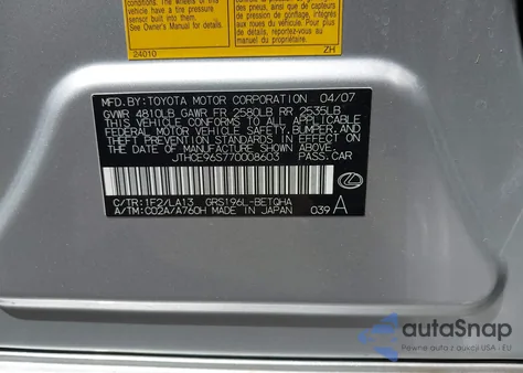 2007 Lexus Gs 350 z USA, uszkodzony, nr VIN JTHCE96S770008603